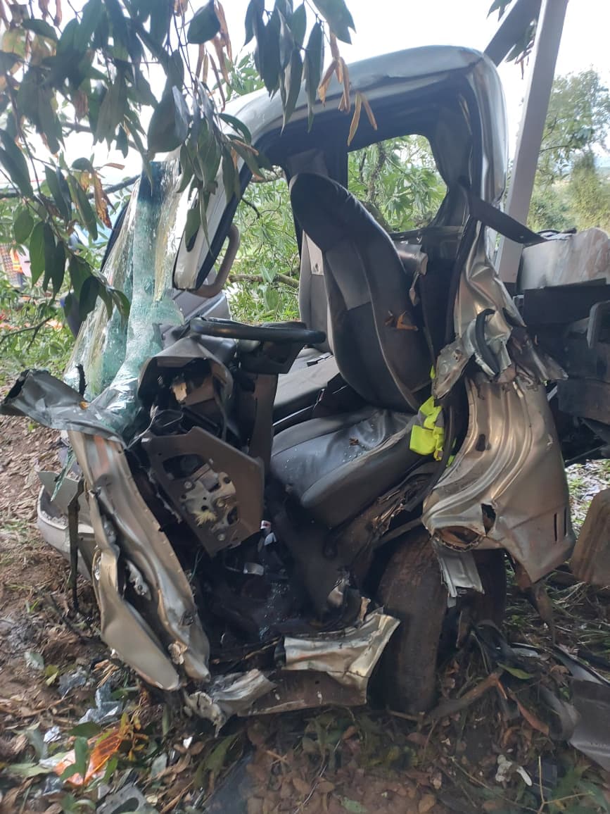 Caminhão guincho bate contra árvore na Rodovia Marechal Rondon