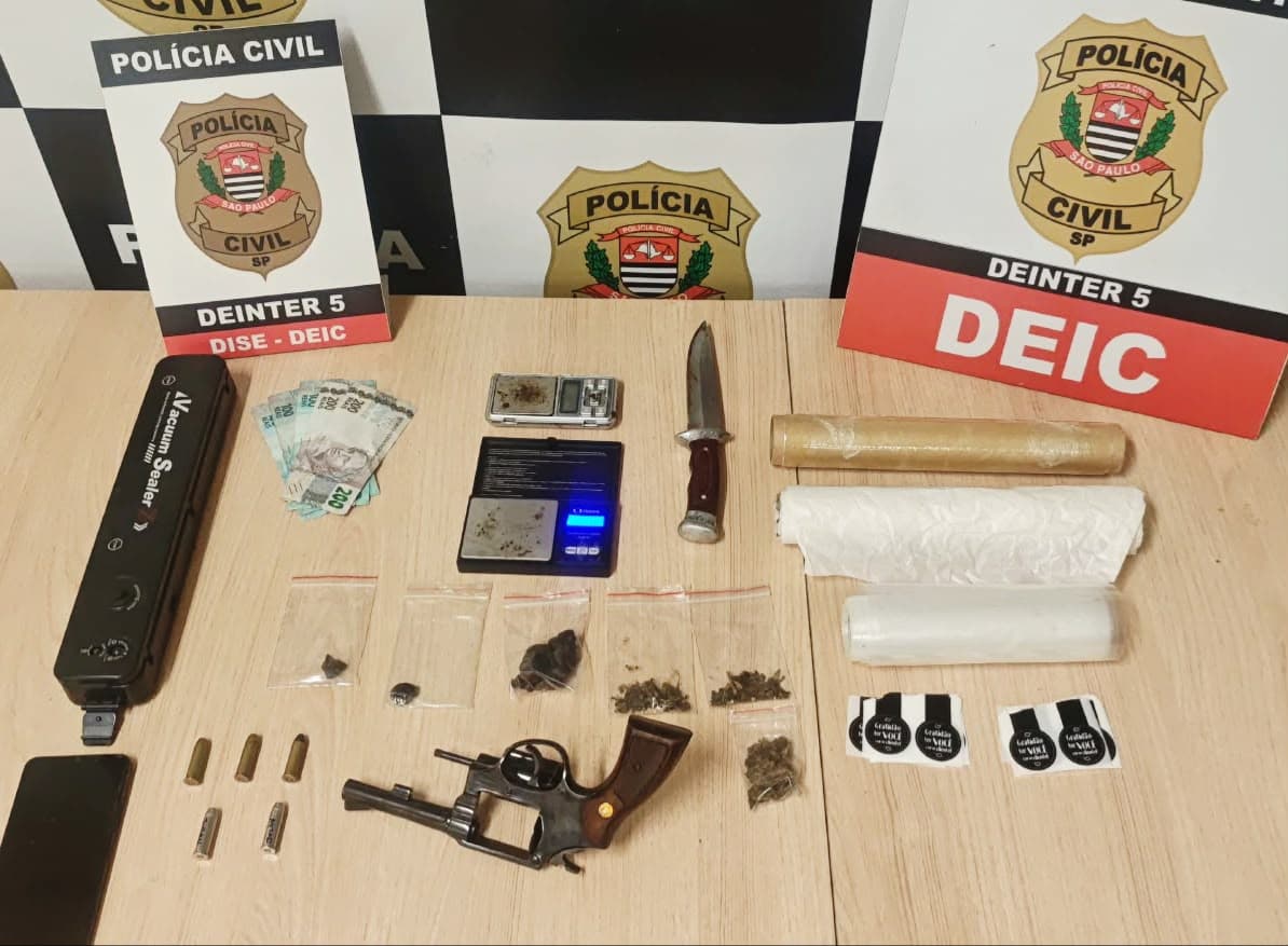 Homem é preso por tráfico de drogas e posse de arma com numeração suprimida em Rio Preto