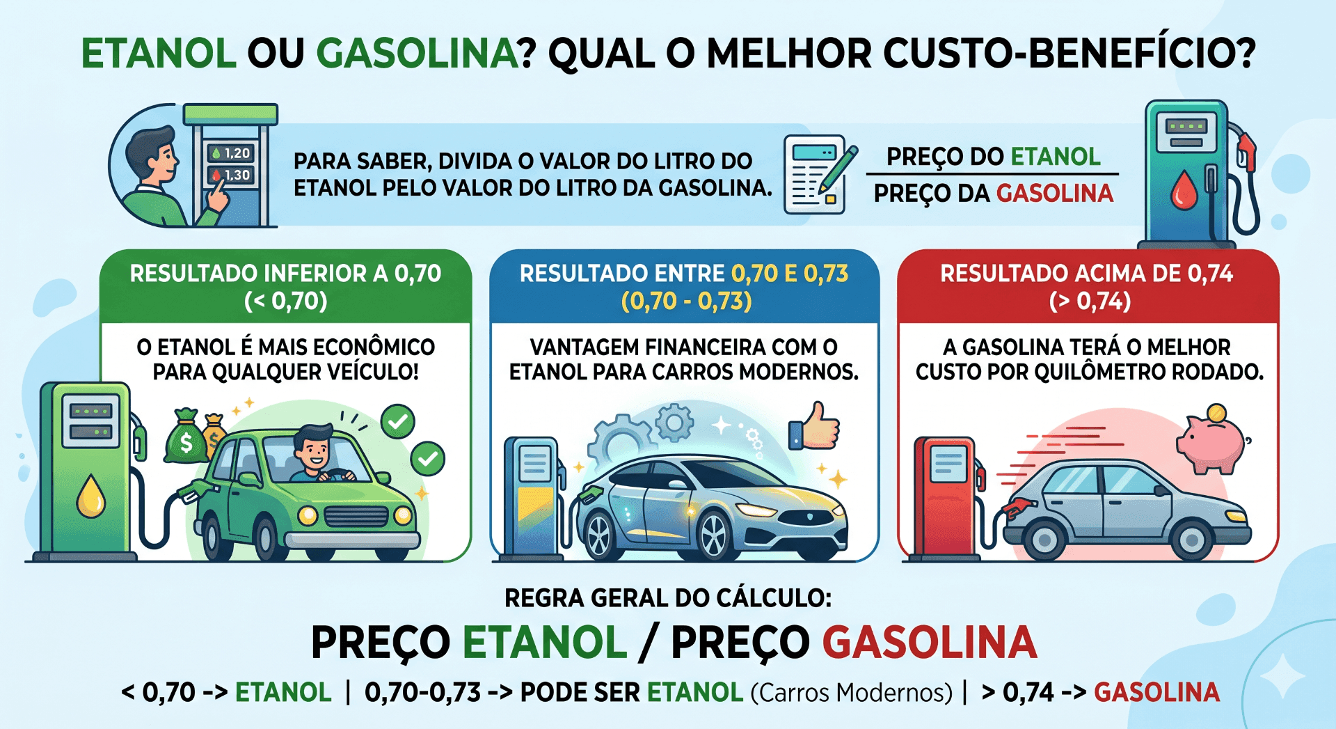 Etanol ou gasolina? Saiba como calcular a vantagem entre os combustíveis