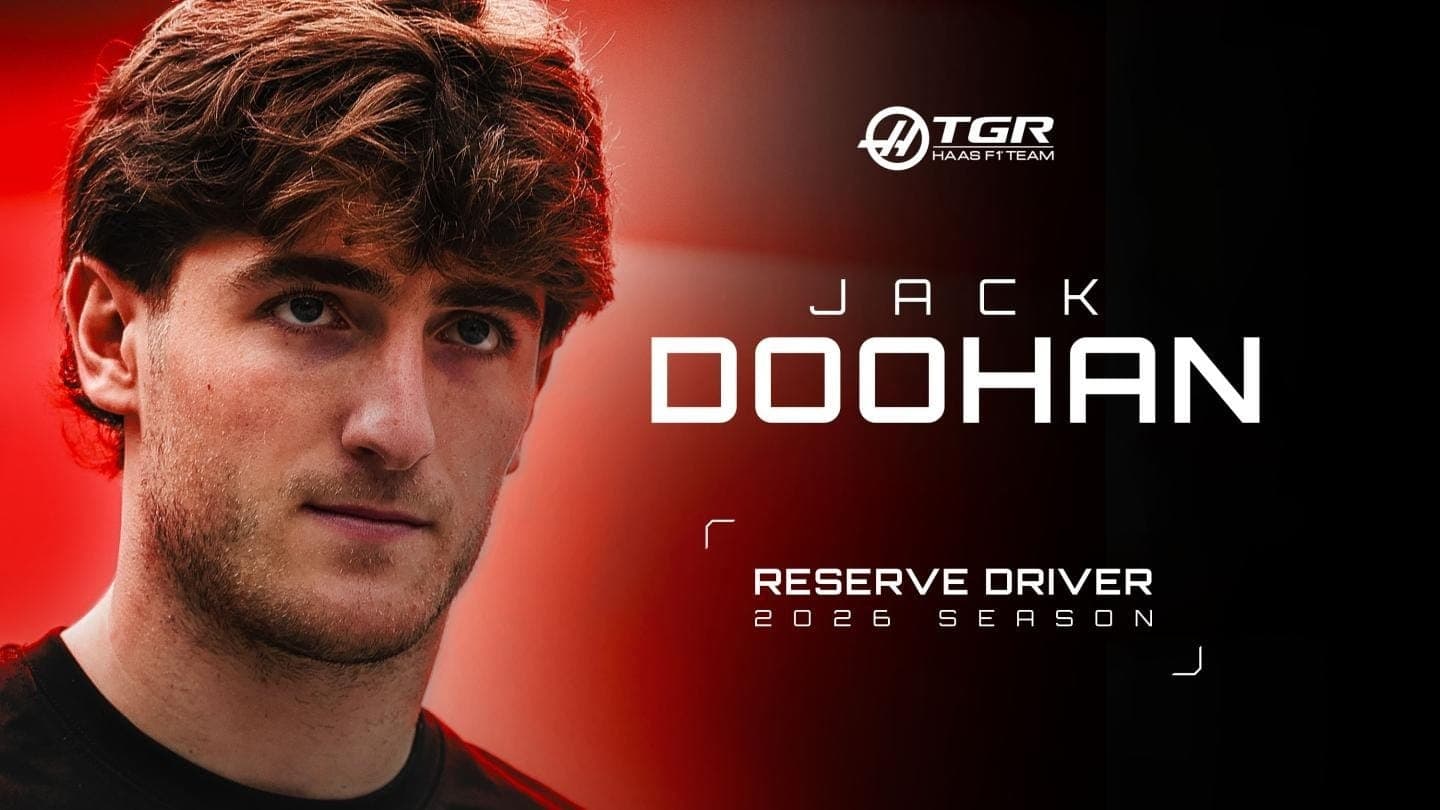 Haas anuncia Jack Doohan como piloto reserva para a temporada 2026 da F1