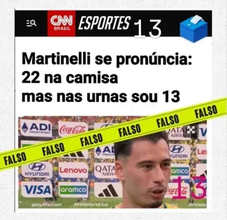 "22 na camisa e 13 na urna": é falso que Martinelli declarou voto no PT