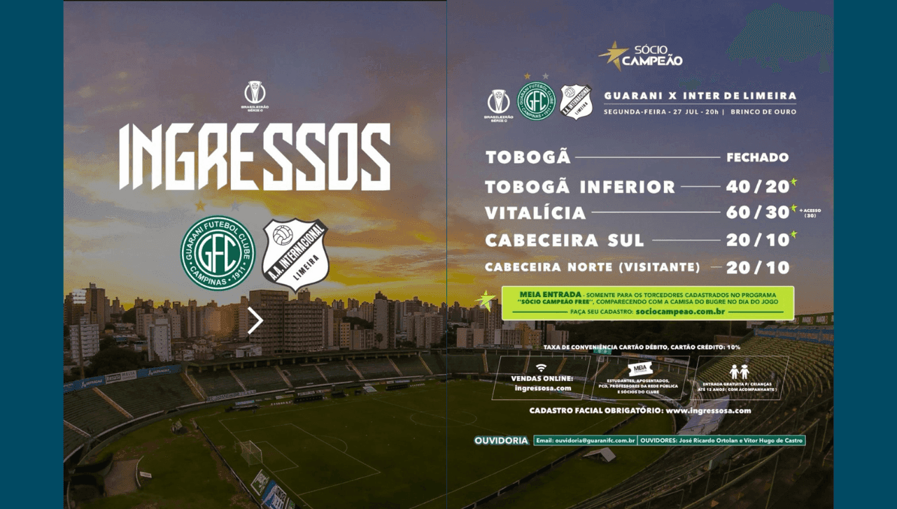 Guarani inicia venda de ingressos para duelo contra a Inter de Limeira
