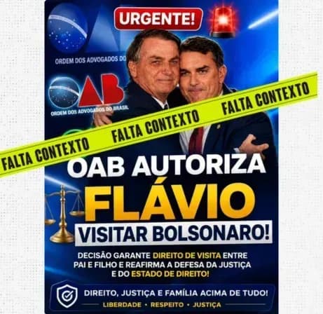 É falso: OAB não autorizou visitas de Flávio a Jair Bolsonaro